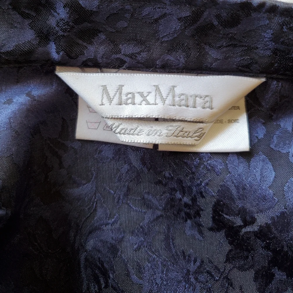 MaxMara Blue Floral Silk Blend Button Down Mandarin Collar Sleeveless Dress 14 - Picture 4 of 7